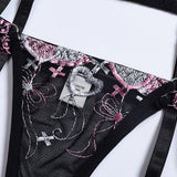 Conjunto Lingerie Sexy de Renda c/Cinta-Liga e Corselete