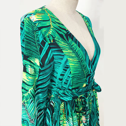 Vestido Longo Estampa Tropical Manga Longa