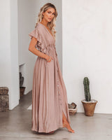 Vestido Longo de Botão Manga Curta Praia - Loja Style Me