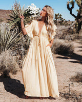 Vestido Longo de Botão Manga Curta Praia creme 