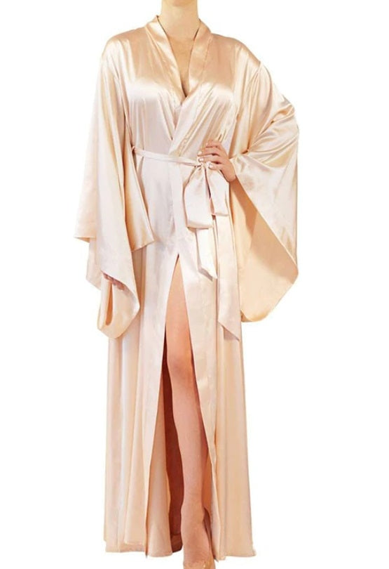 Robe Longo de Cetim Manga Ampla creme