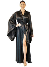 Robe Longo de Cetim Manga Ampla  preto