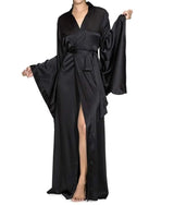 Robe Longo de Cetim Manga Ampla  preto