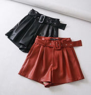 short de couro pu cintura alta preto terracota