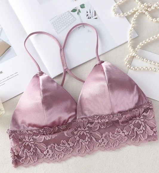 sutiã cropper Bralette de cetim rosé