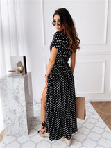 Vestido Casual Midi de Bolinha Poá Manga Curta, P, M, G, GG, 2G, 3G, Preto