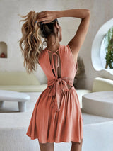 Vestido Curto Costas Decotadas c/ Renda Verão, PP, P, M, G, Coral