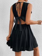 Vestido Curto Costas Decotadas c/ Renda Verão, PP, P, M, G, Preto
