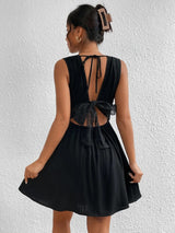 Vestido Curto Costas Decotadas c/ Renda Verão, PP, P, M, G, Preto