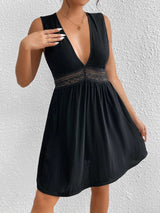 Vestido Curto Costas Decotadas c/ Renda Verão, PP, P, M, G, Preto