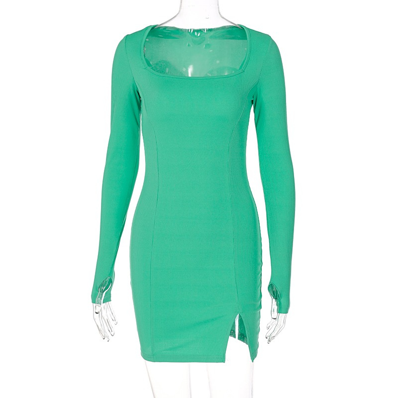 Vestido Curto Sexy Tricot Manga Longa Fenda