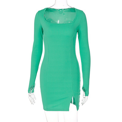 Vestido Curto Sexy Tricot Manga Longa Fenda