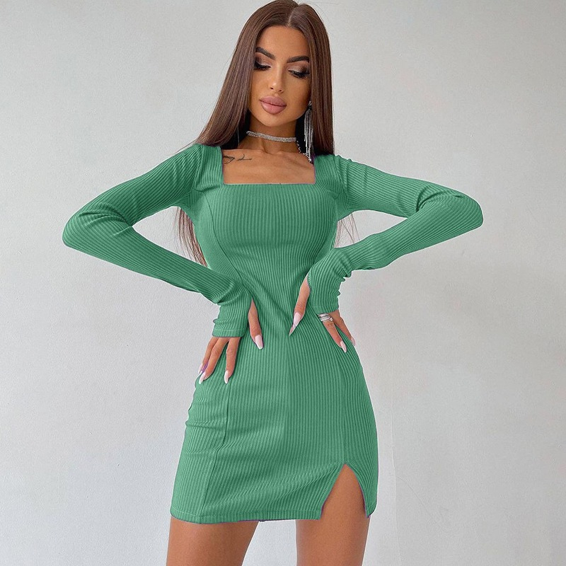 Vestido Curto Sexy Tricot Manga Longa Fenda