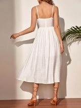 Vestido de Festa Branco Midi Busto Drapeado Alcinha, PP, P, M, G