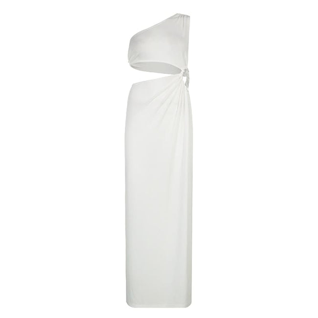 vestido vazado fenda sensual de festa longo branco cut out