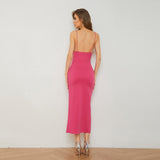 vestido de festa midi tubinho fenda decote profundo alcinha sensual sexy festa luxo brilhante brilhoso elegante verão acinturado costas nuas rosa escuro