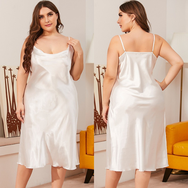 Vestido de Festa Slip Dress Midi Cetim Plus Size