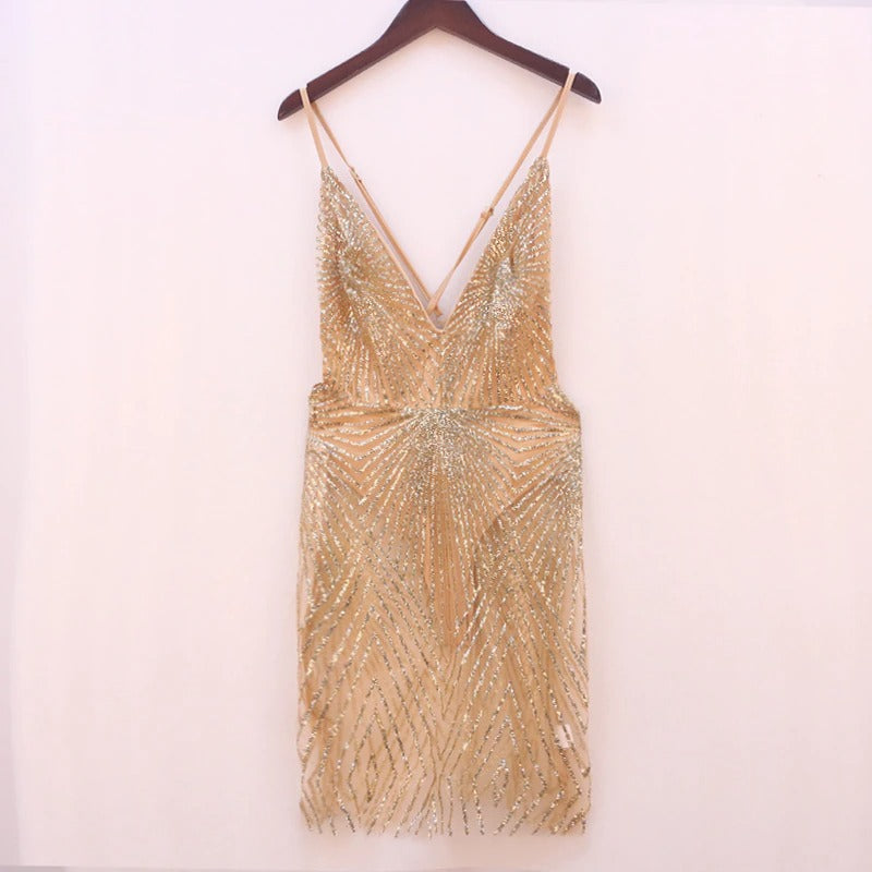 vestido de festa transparente com gliter brilhante curto glitter brilhante brilhoso brocal tule balada club sexy sensual body translúcido alcinha ajustável transpasse transpassado dourado