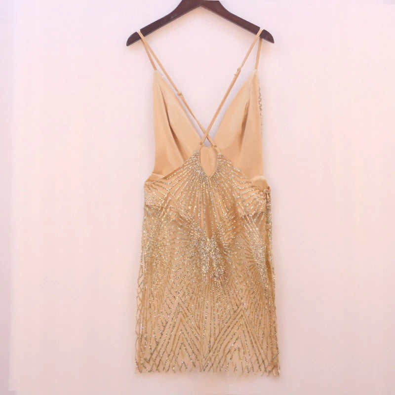 vestido de festa transparente com gliter brilhante curto glitter brilhante brilhoso brocal tule balada club sexy sensual body translúcido alcinha ajustável transpasse transpassado dourado