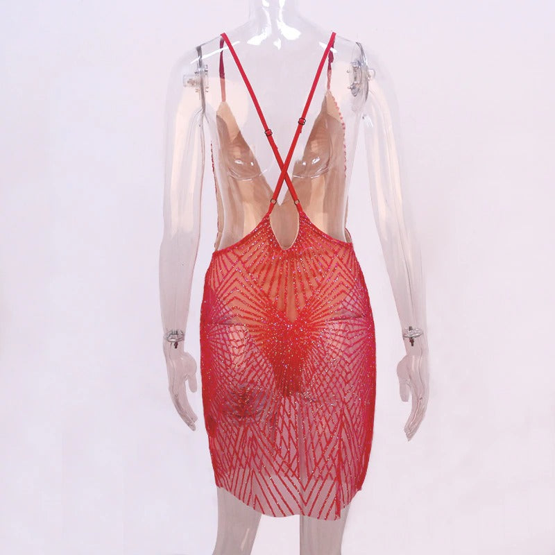 vestido de festa transparente com gliter brilhante curto glitter brilhante brilhoso brocal tule balada club sexy sensual body translúcido alcinha ajustável transpasse transpassado vermelho