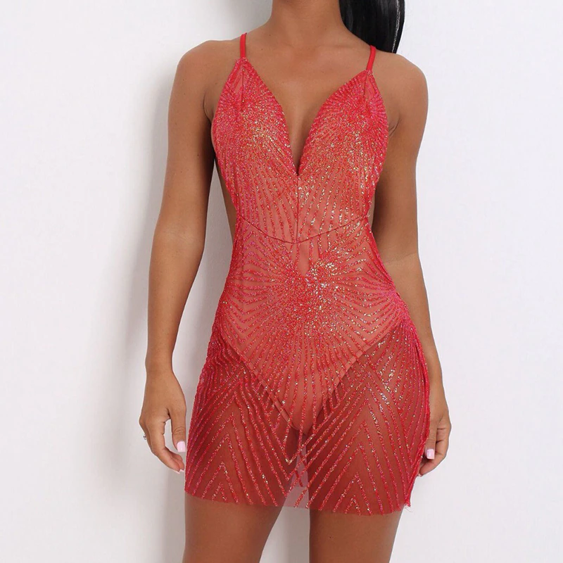 vestido de festa transparente com gliter brilhante curto glitter brilhante brilhoso brocal tule balada club sexy sensual body translúcido alcinha ajustável transpasse transpassado vermelho