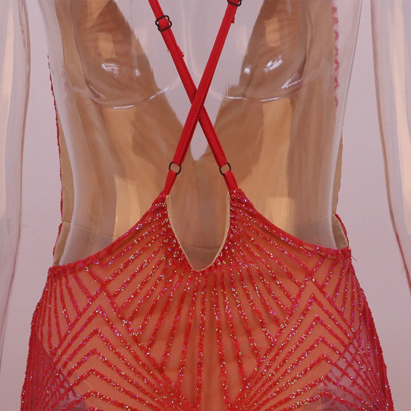 vestido de festa transparente com gliter brilhante curto glitter brilhante brilhoso brocal tule balada club sexy sensual body translúcido alcinha ajustável transpasse transpassado vermelho