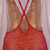 vestido de festa transparente com gliter brilhante curto glitter brilhante brilhoso brocal tule balada club sexy sensual body translúcido alcinha ajustável transpasse transpassado vermelho