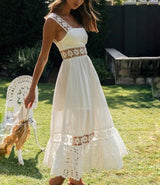 Vestido de Festa c/Renda Longo Midi Branco boho chic