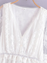 Vestido de Renda Longo Branco Boho Chic Manga Curta, P, M, G, GG