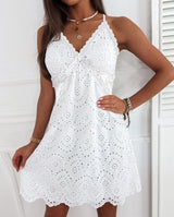 Vestido de Verão Branco Renda Lese Costas Nuas, P, M, G, GG, Cintura Comum