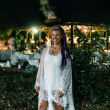 Vestido Longo de Renda Transparente Mangas Morcego, P, M, G, GG, Branco