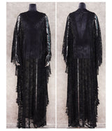 Vestido Longo de Renda Transparente Mangas Morcego, P, M, G, GG, Preto
