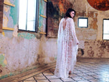 Vestido Longo de Renda Transparente Mangas Morcego, P, M, G, GG, Branco