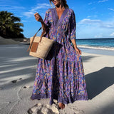 Vestido Longo Estampado Boho Chic Decote V