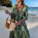 Vestido Longo Estampado Boho Chic Decote V