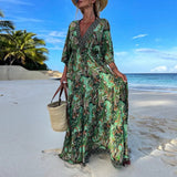 Vestido Longo Estampado Boho Chic Decote V