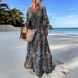 Vestido Longo Estampado Boho Chic Decote V