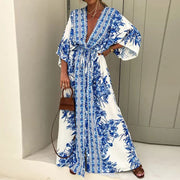 Vestido Longo Estampado Boho Chic Decote V