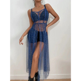 Vestido Longo Tule Transparente Festival Brilhoso