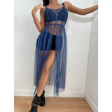 Vestido Longo Tule Transparente Festival Brilhoso