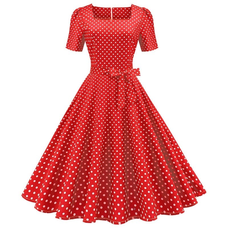 Vestido Retrô de Bolinha Manga Curta Plus Size, P, M, G, GG, 2G, Vermelho