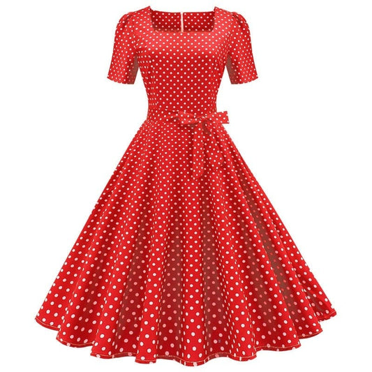 Vestido Retrô de Bolinha Manga Curta Plus Size, P, M, G, GG, 2G, Vermelho