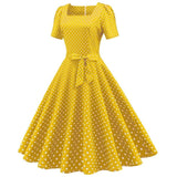 Vestido Retrô de Bolinha Manga Curta Plus Size, P, M, G, GG, 2G, Amarelo