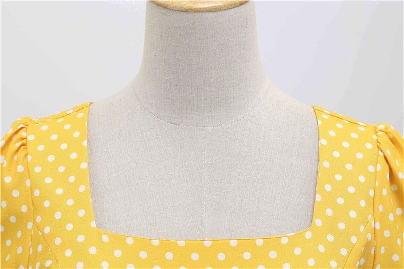 Vestido Retrô de Bolinha Manga Curta Plus Size, P, M, G, GG, 2G, Amarelo