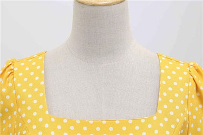 Vestido Retrô de Bolinha Manga Curta Plus Size, P, M, G, GG, 2G, Amarelo
