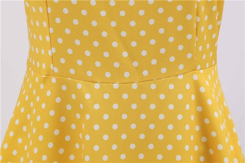Vestido Retrô de Bolinha Manga Curta Plus Size, P, M, G, GG, 2G, Amarelo