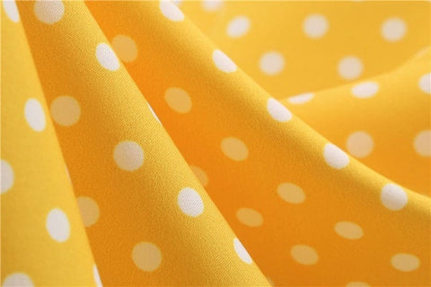 Vestido Retrô de Bolinha Manga Curta Plus Size, P, M, G, GG, 2G, Amarelo