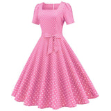 Vestido Retrô de Bolinha Manga Curta Plus Size, P, M, G, GG, 2G, Rosa