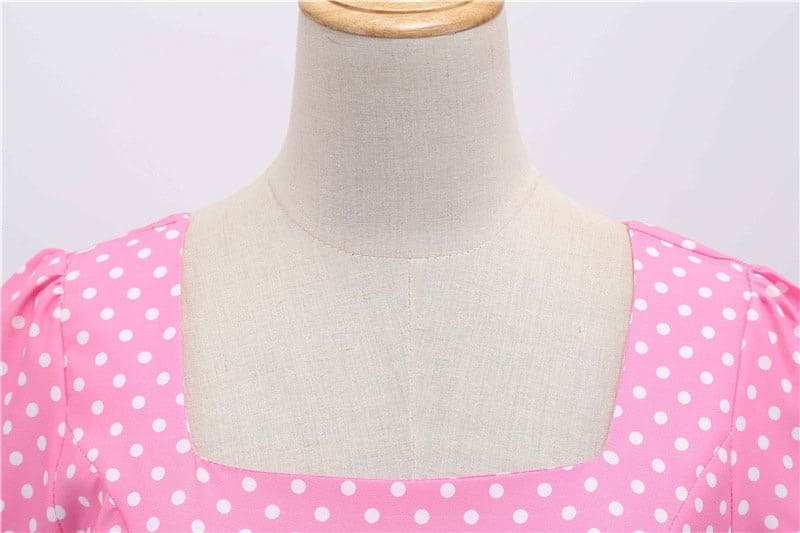 Vestido Retrô de Bolinha Manga Curta Plus Size, P, M, G, GG, 2G, Rosa