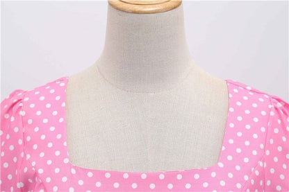 Vestido Retrô de Bolinha Manga Curta Plus Size, P, M, G, GG, 2G, Rosa